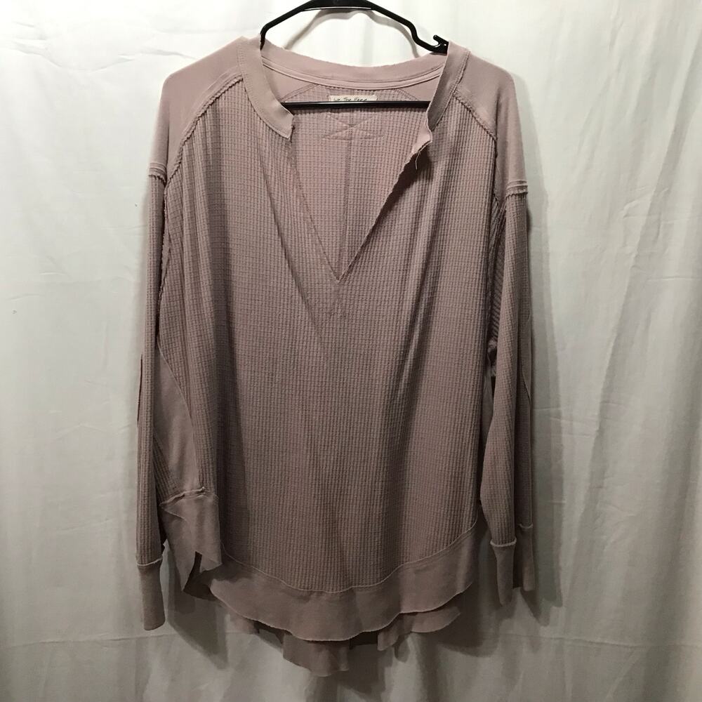 Free People We The Free Waffle Knit Owen Thermal Top Small Mauve